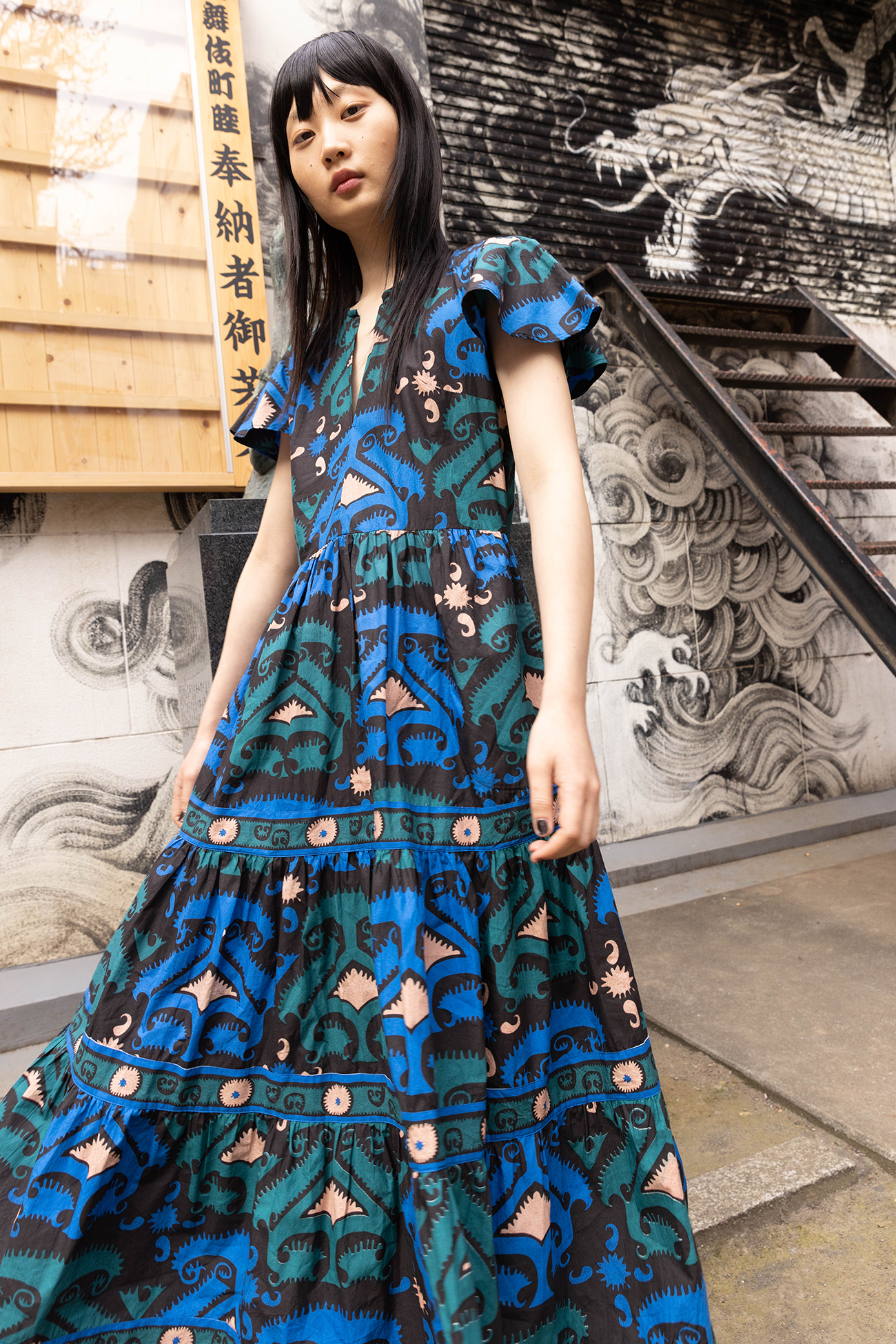 V-Neck Maxi- Uzbek Blue