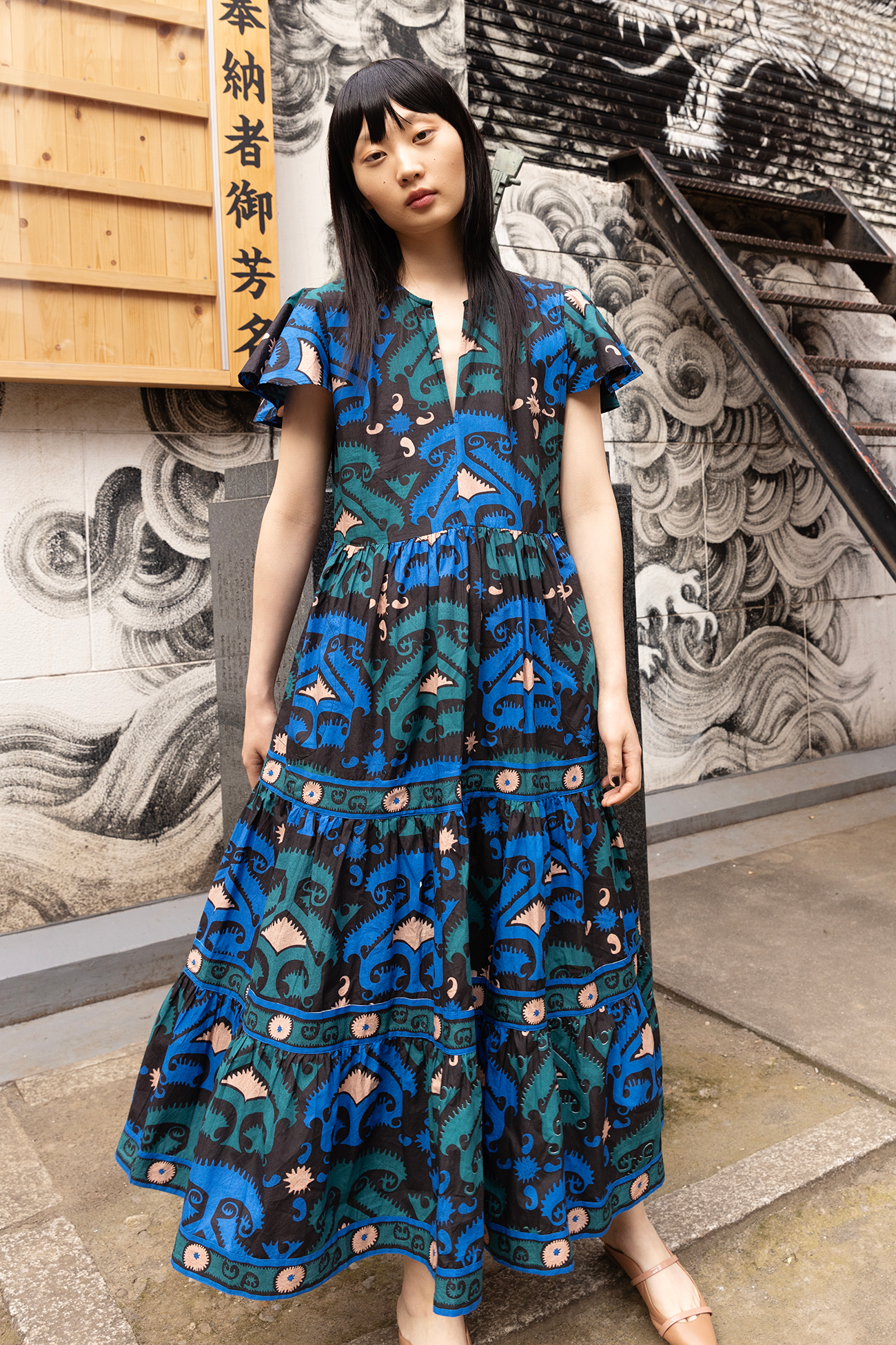 V-Neck Maxi- Uzbek Blue
