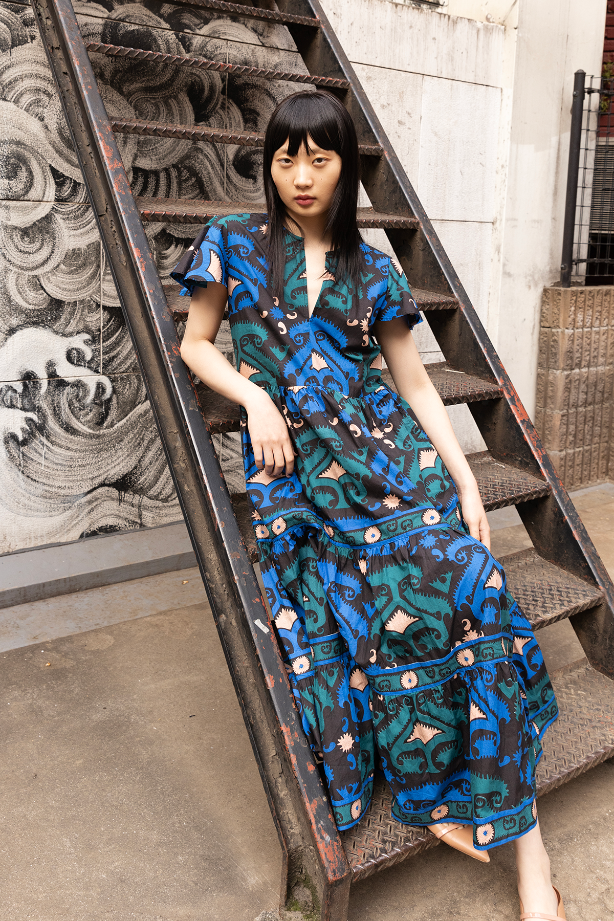 V-Neck Maxi- Uzbek Blue