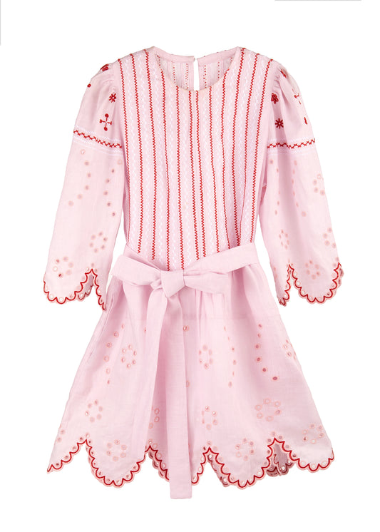 Mini Maryna Pink/Red Embroidered Dress
