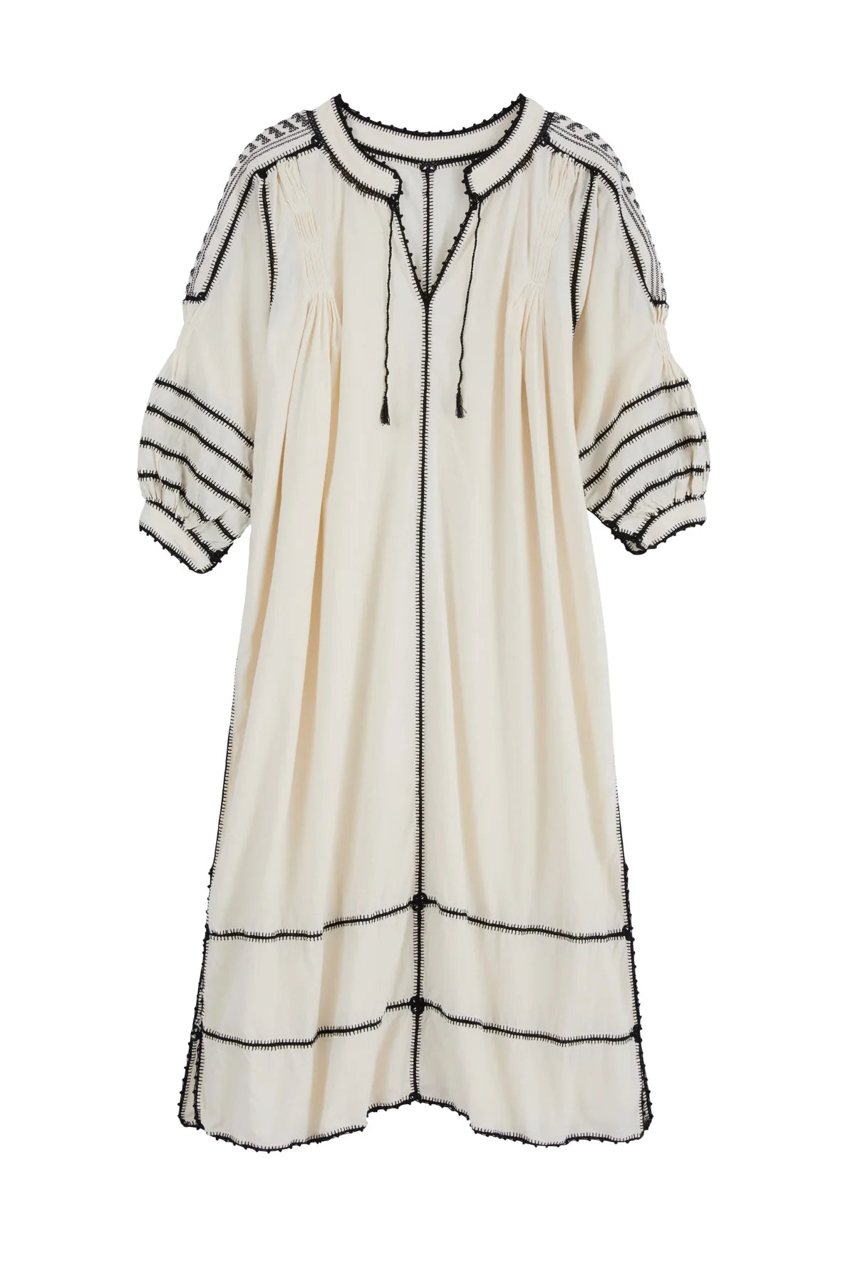 Amorcita Mexican Dress - Ivory, Black