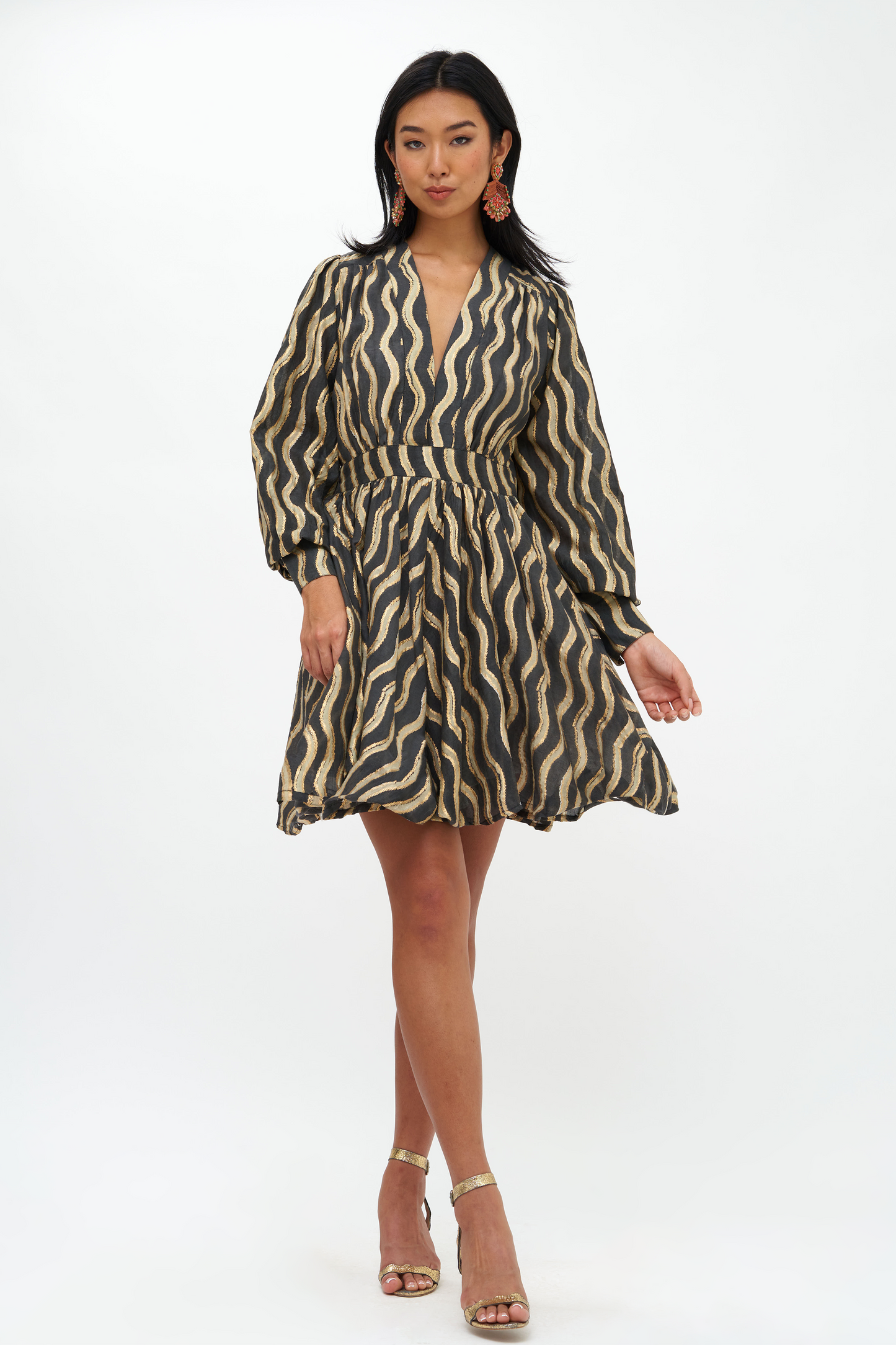 V-Neck Mini Dress- Ankara Black