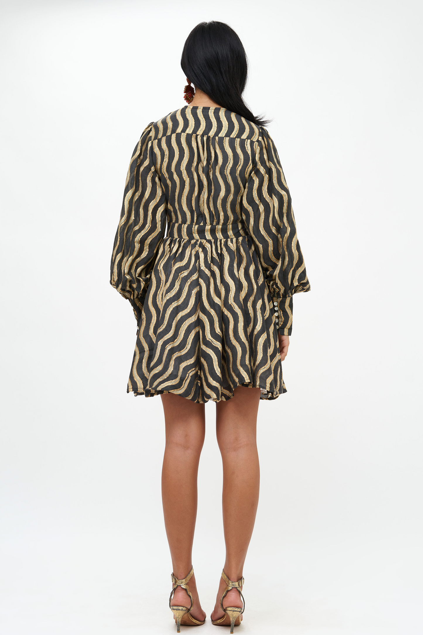 V-Neck Mini Dress- Ankara Black