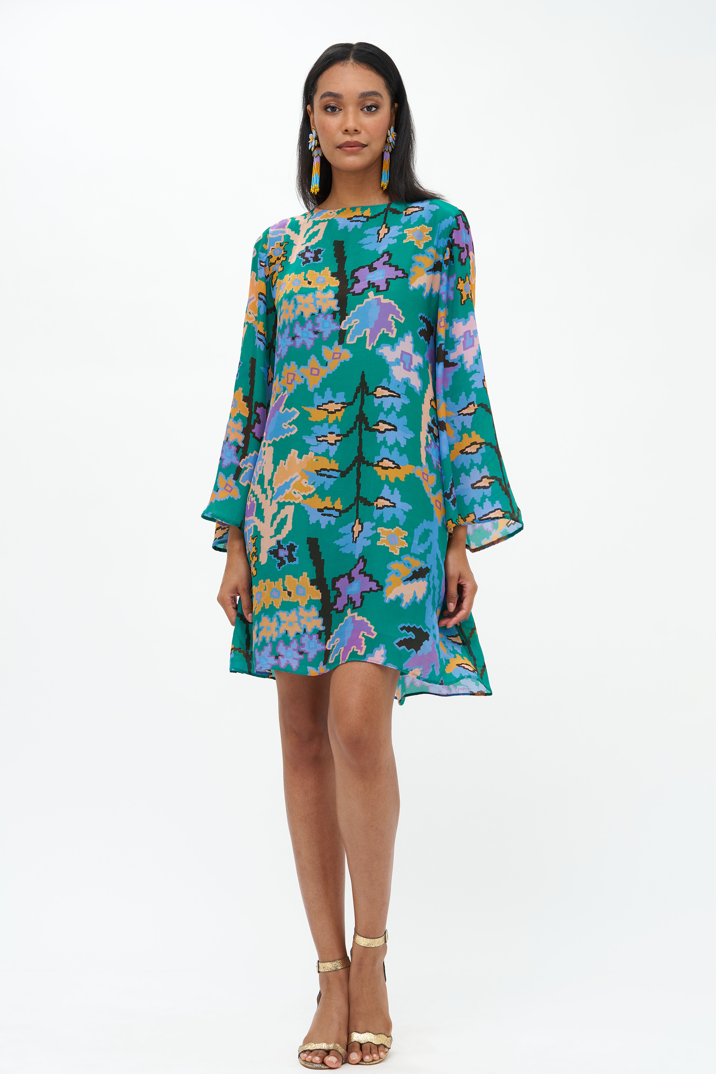 Long Sleeve Mini Shift- Bukhara Green