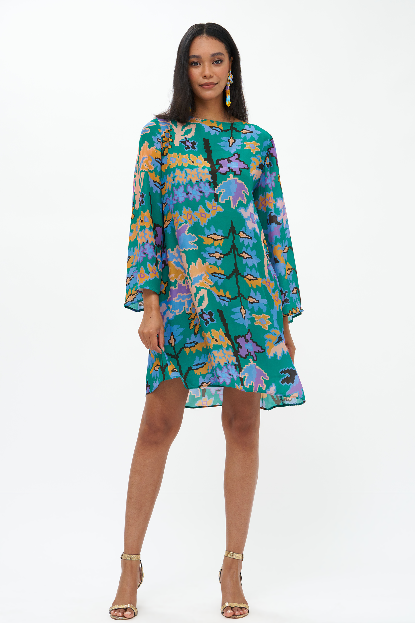 Long Sleeve Mini Shift- Bukhara Green