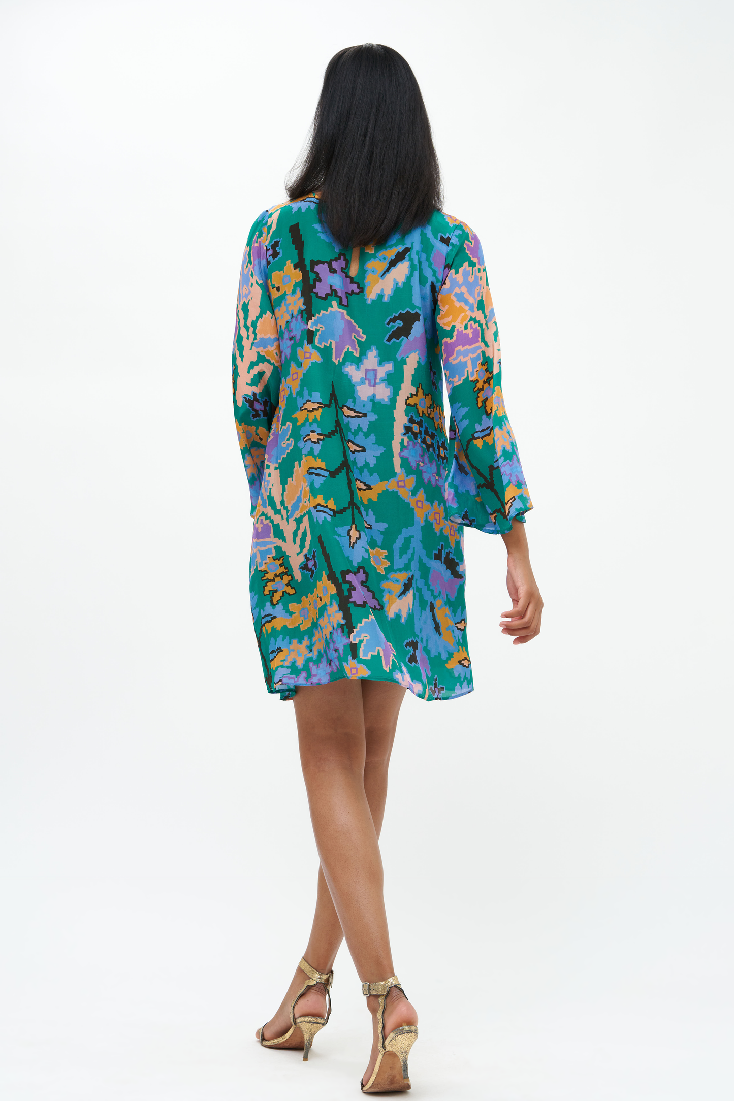 Long Sleeve Mini Shift- Bukhara Green