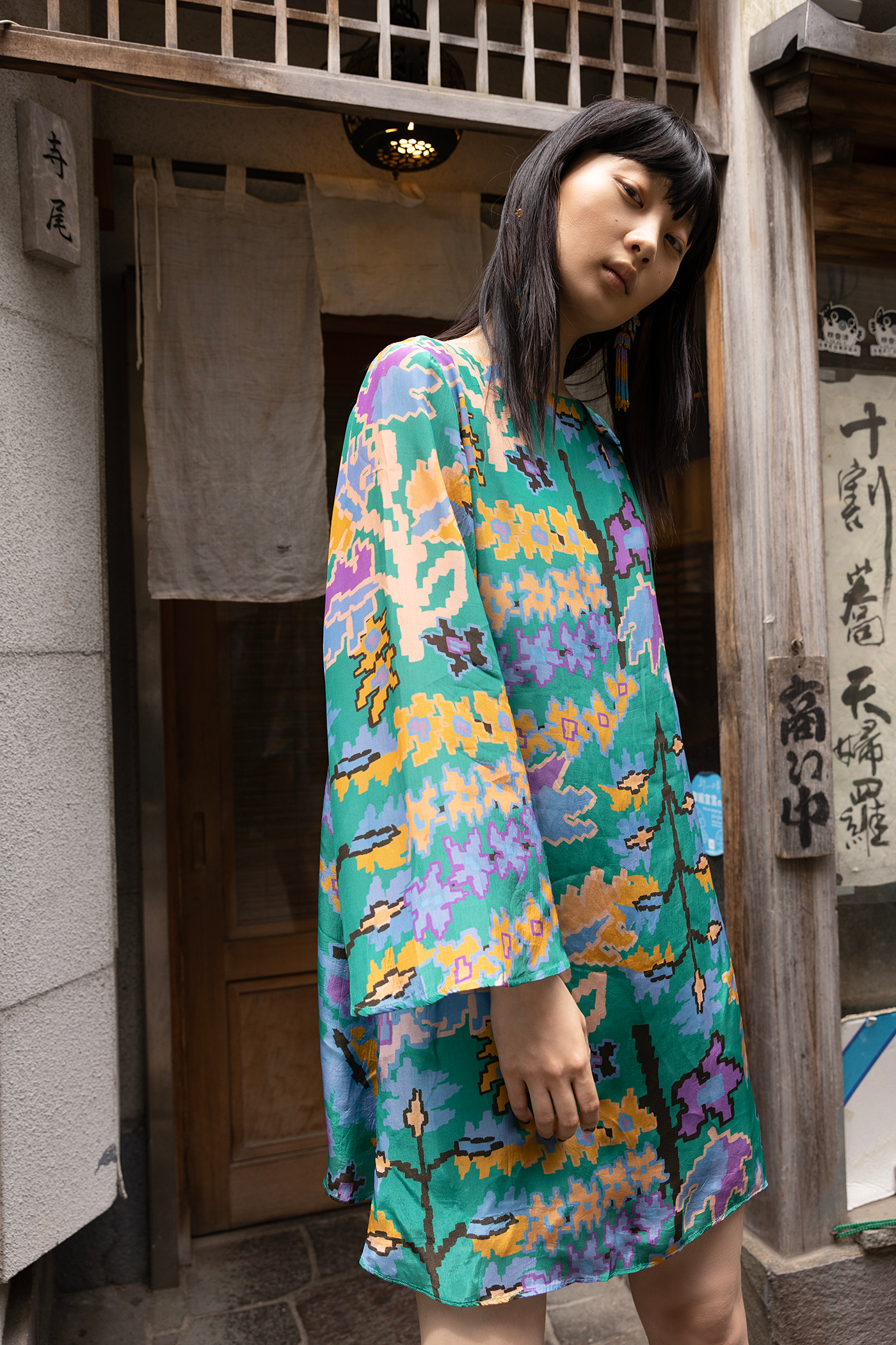 Long Sleeve Mini Shift- Bukhara Green