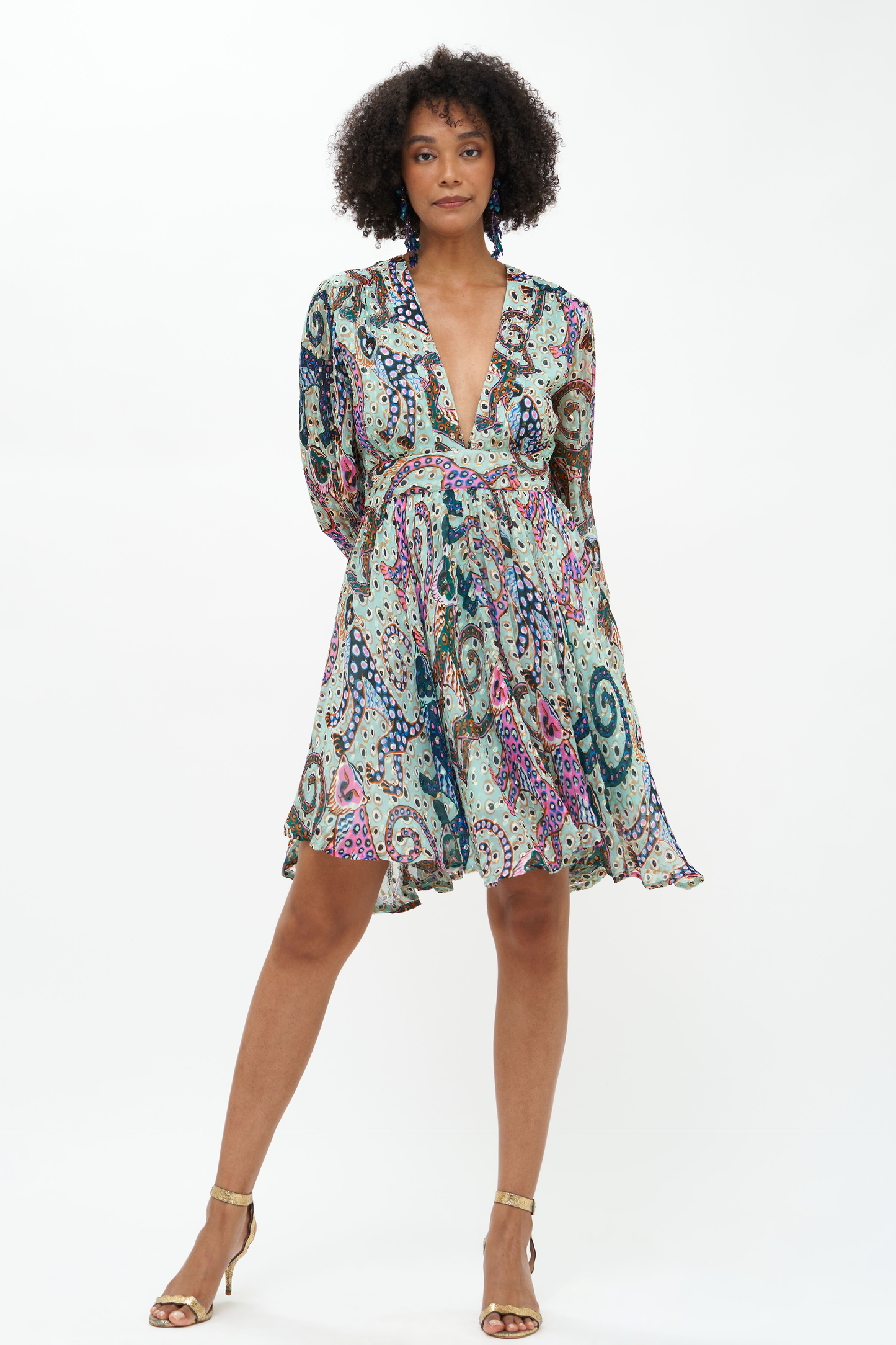 V-Neck Mini Dress- Capuchin Aqua