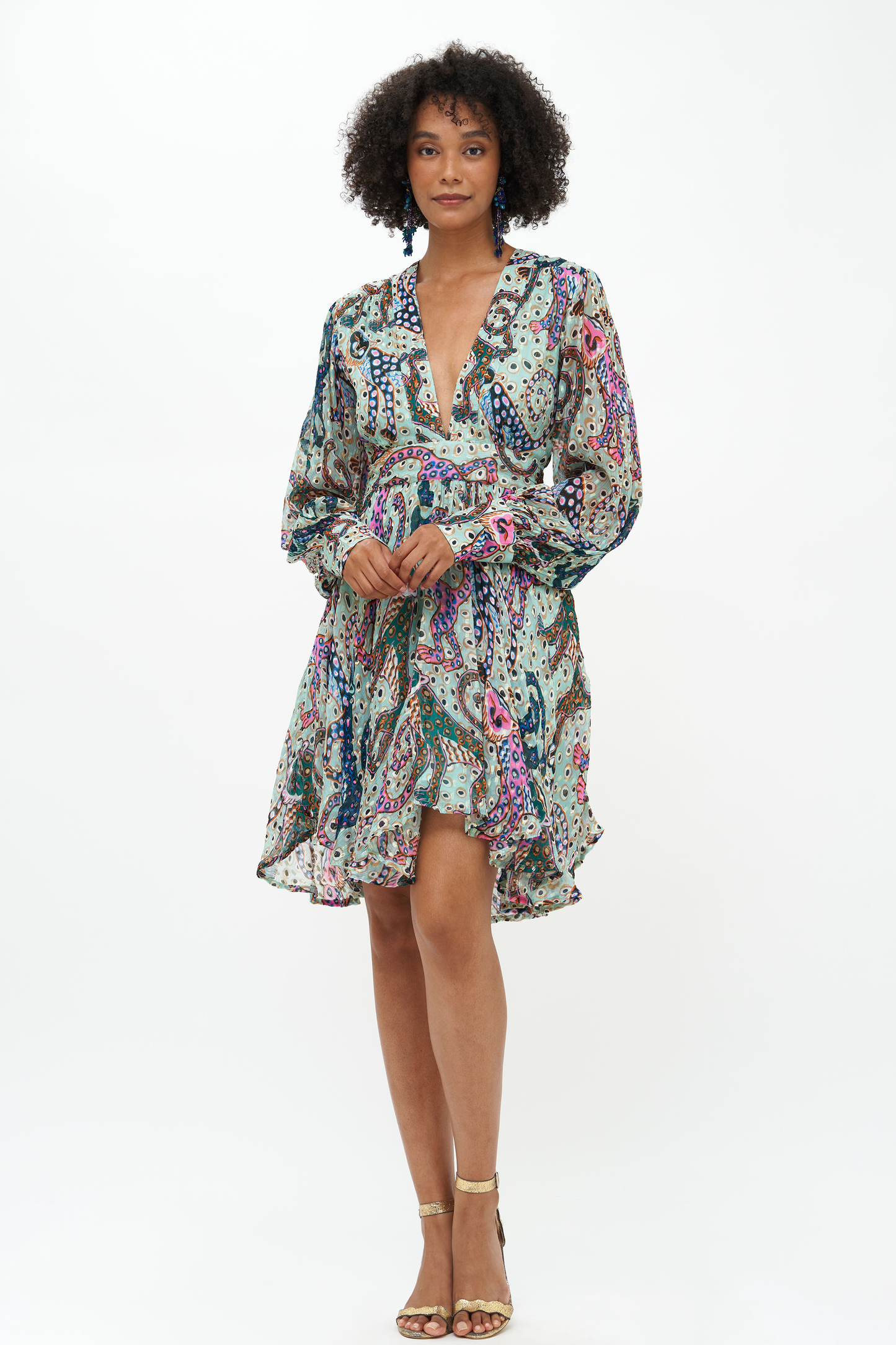 V-Neck Mini Dress- Capuchin Aqua