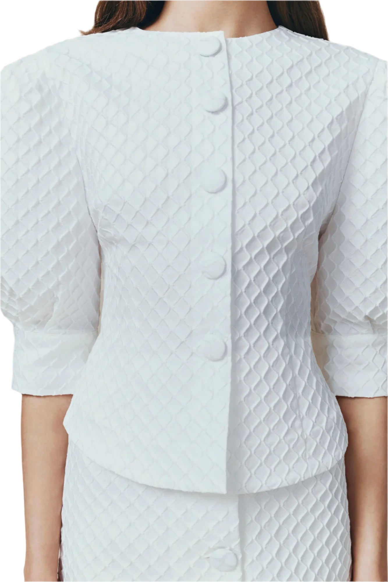 White Geometric Embossed Blouse