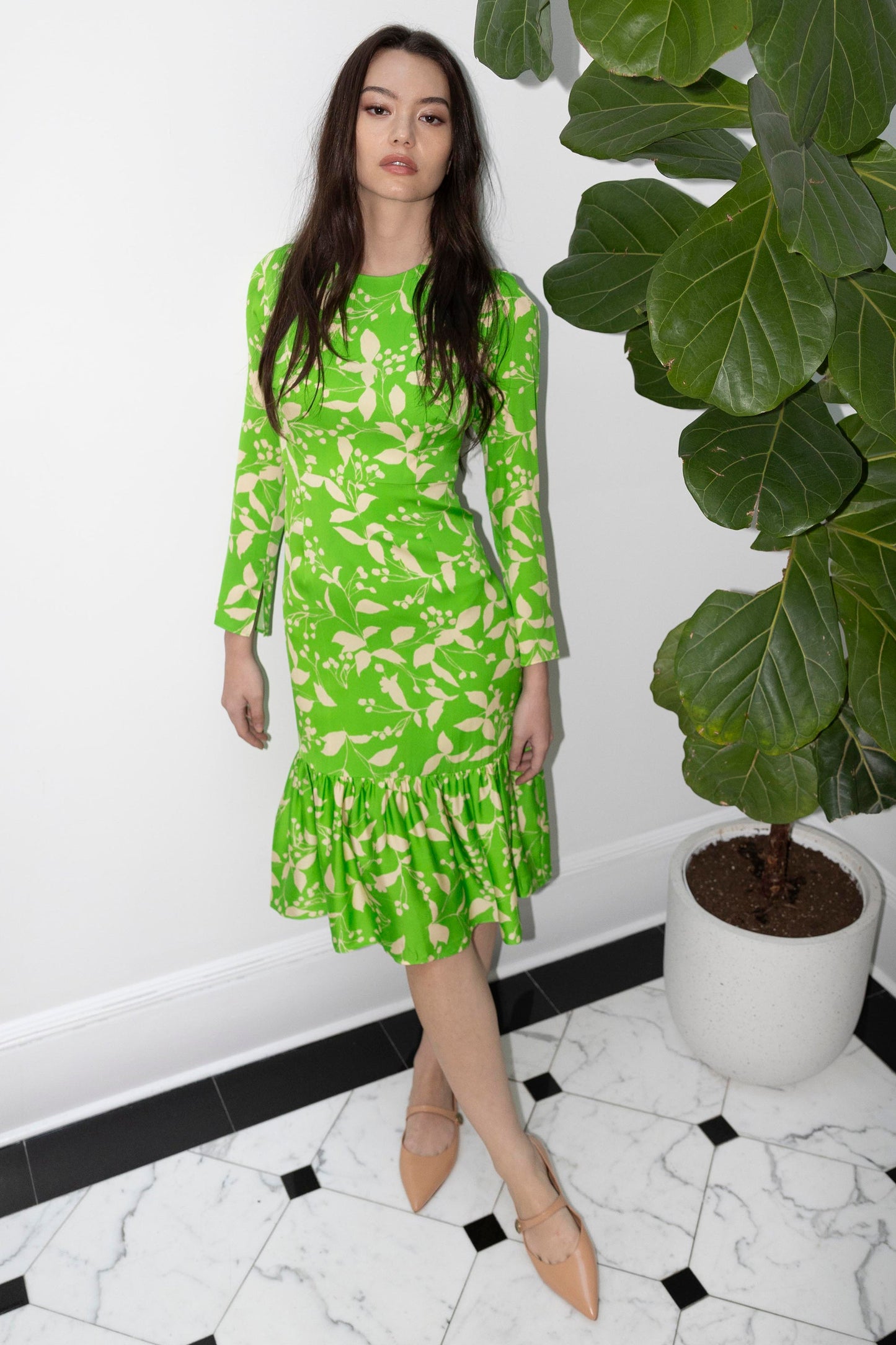 Chloe Dress - Floral Green Silk