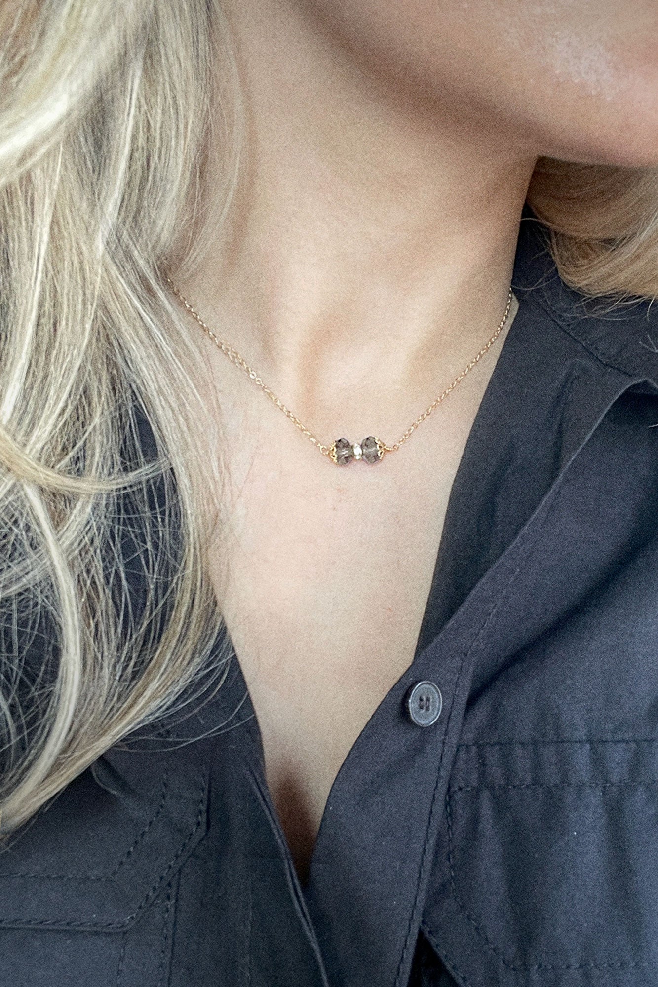 Elise Bow Necklace in Smoke