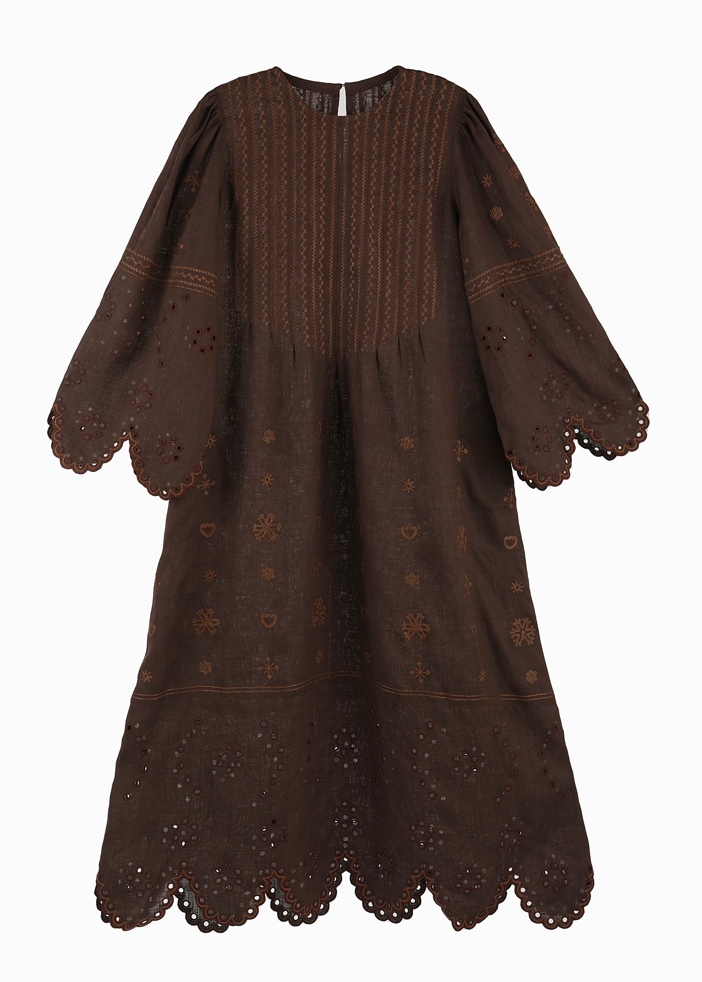Maryna Embroidered Ukrainian Dress Brown