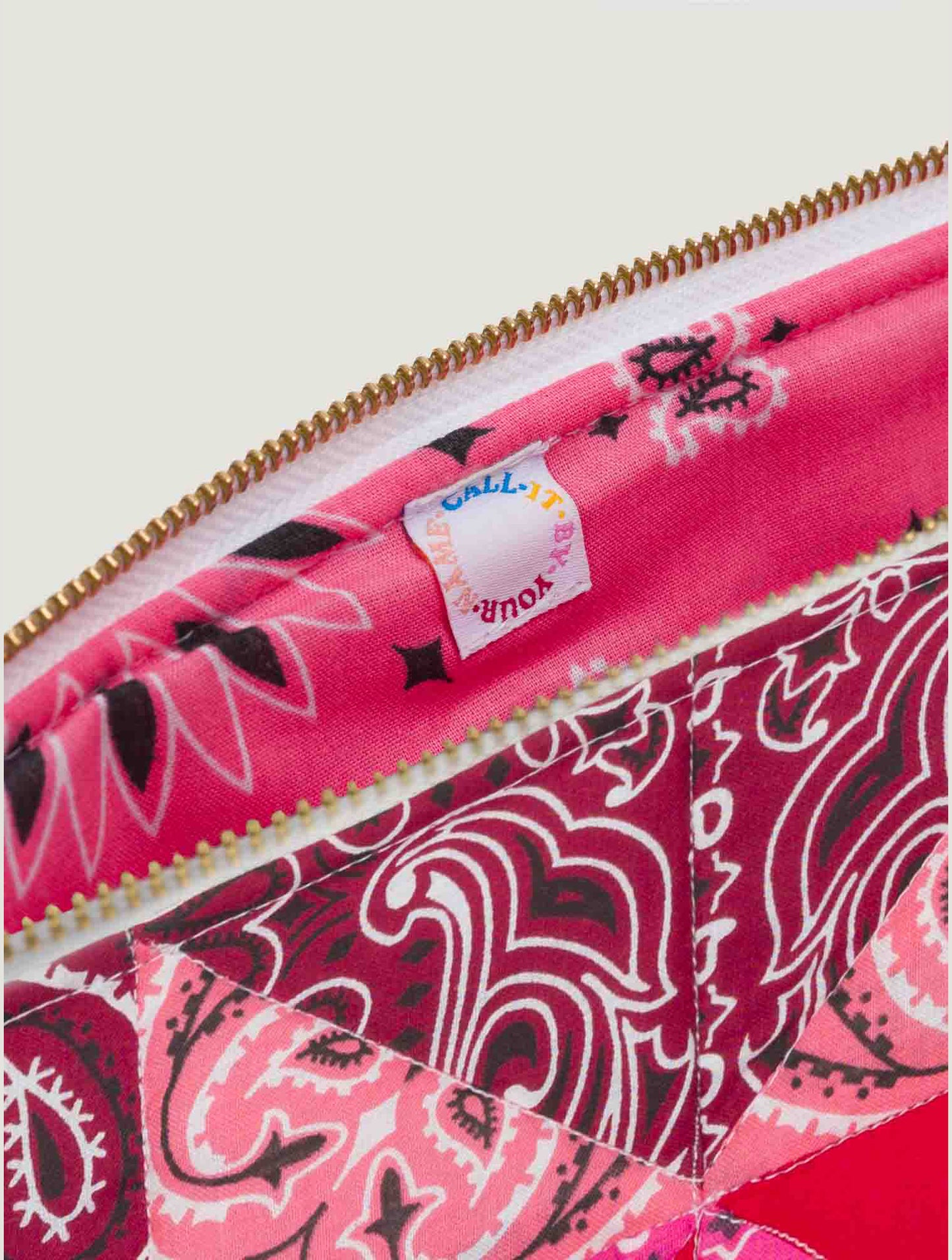 Quilted Zipped Patchwork Pouch - Bordeaux Colorblock