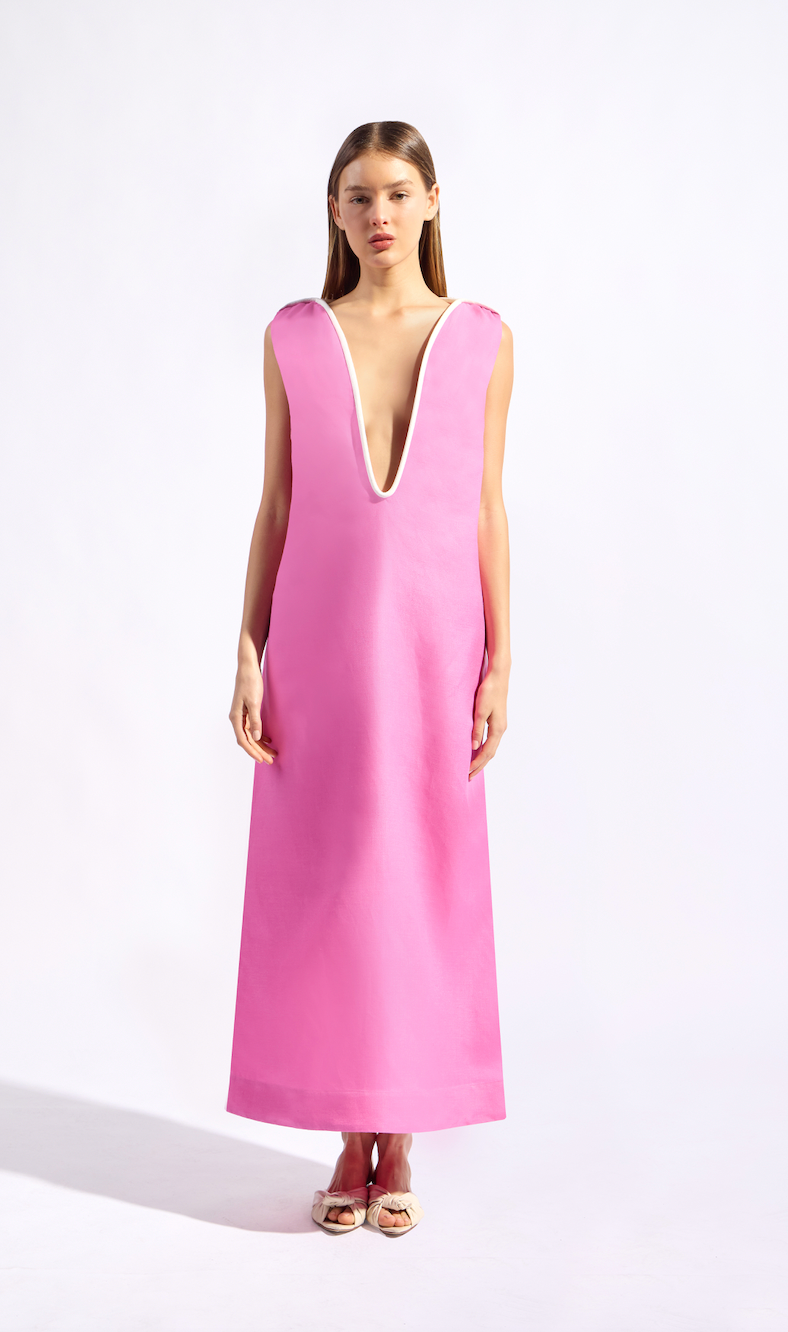Bi-Color Deep V-Neck Maxi Dress