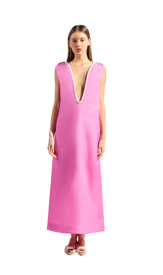 Bi-Color Deep V-Neck Maxi Dress