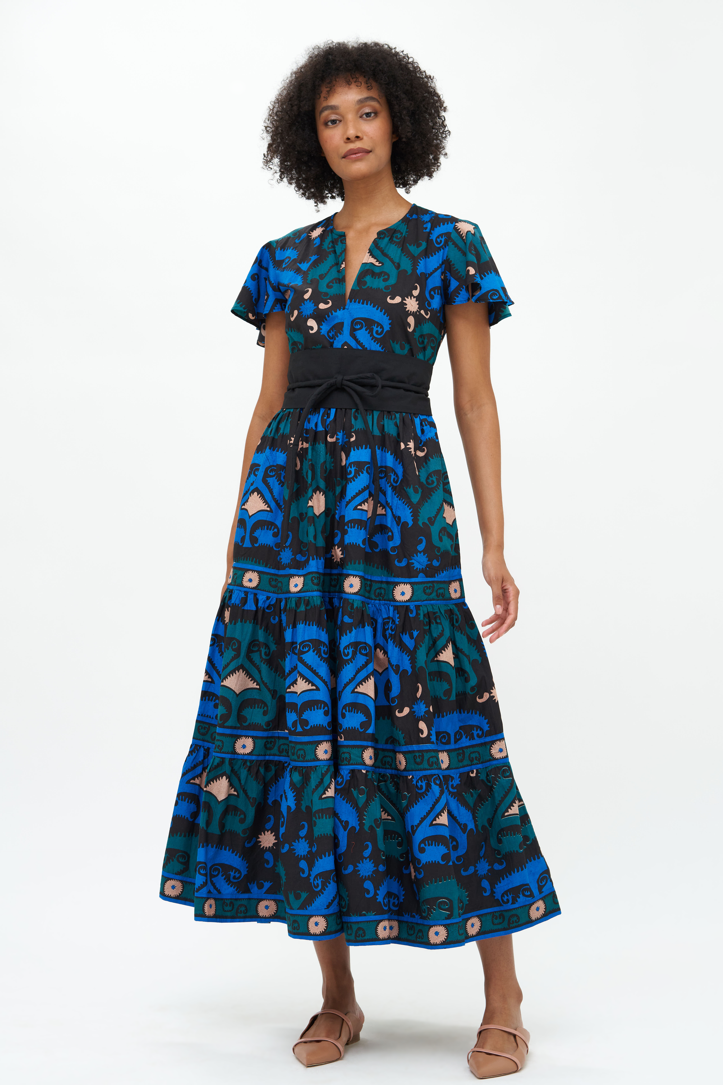 V-Neck Maxi- Uzbek Blue