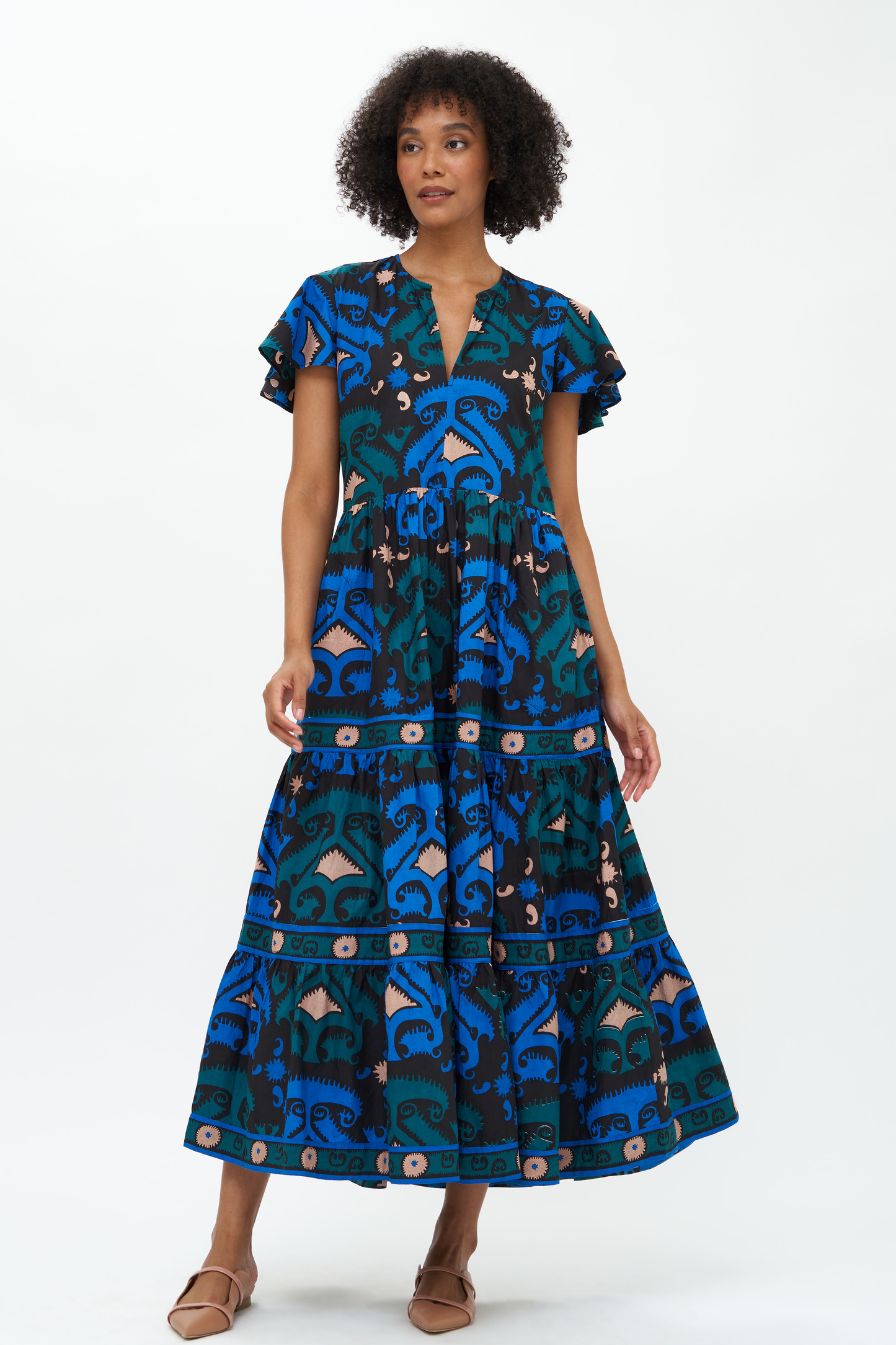 V-Neck Maxi- Uzbek Blue