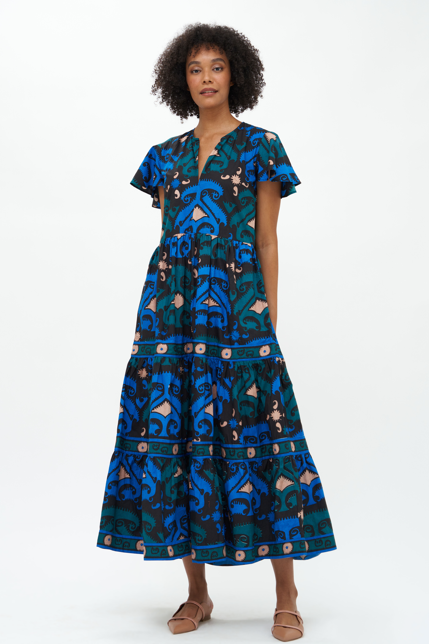 V-Neck Maxi- Uzbek Blue