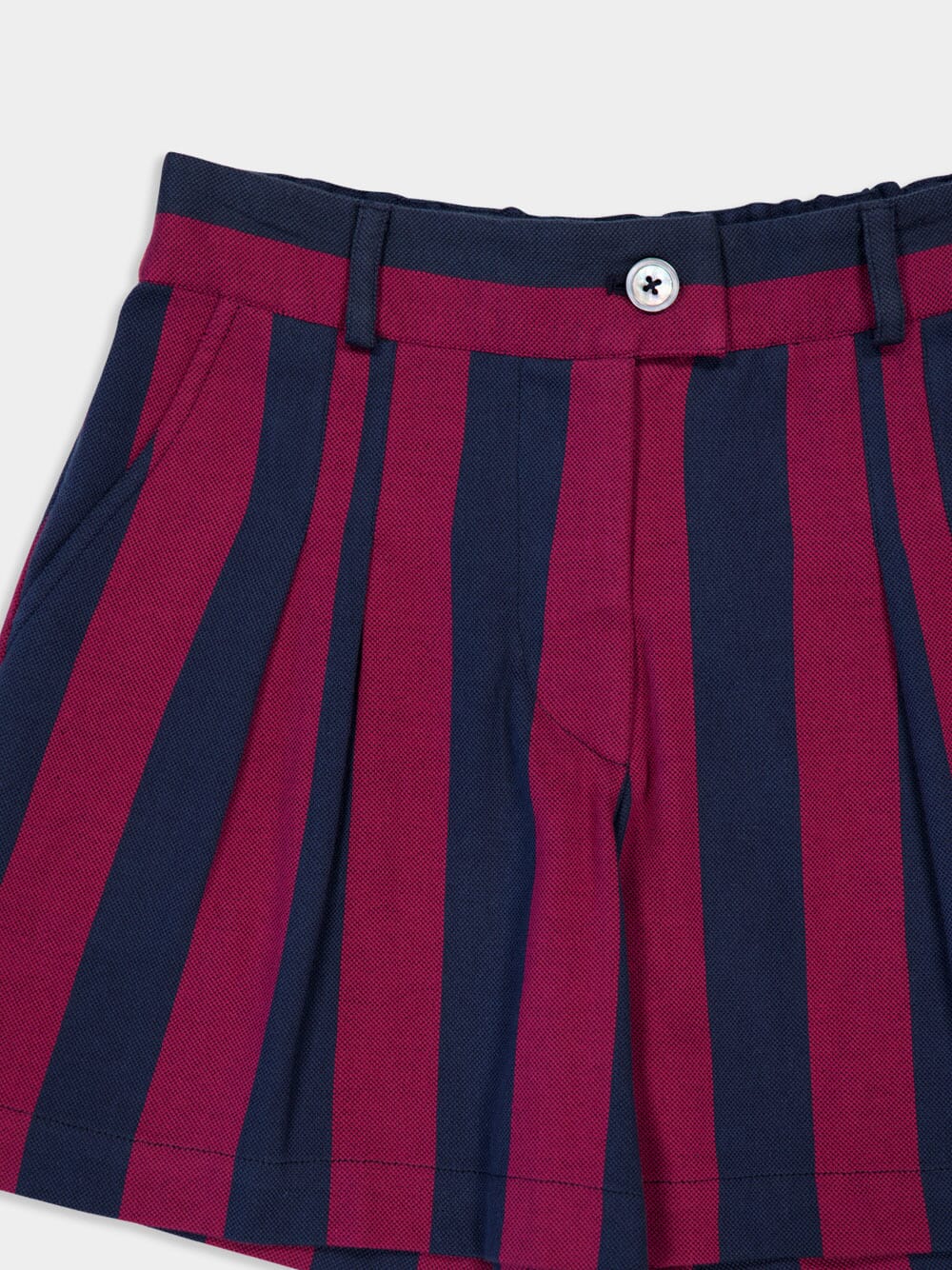 Virgo Navy Hand-Woven Striped Wide-Leg Shorts