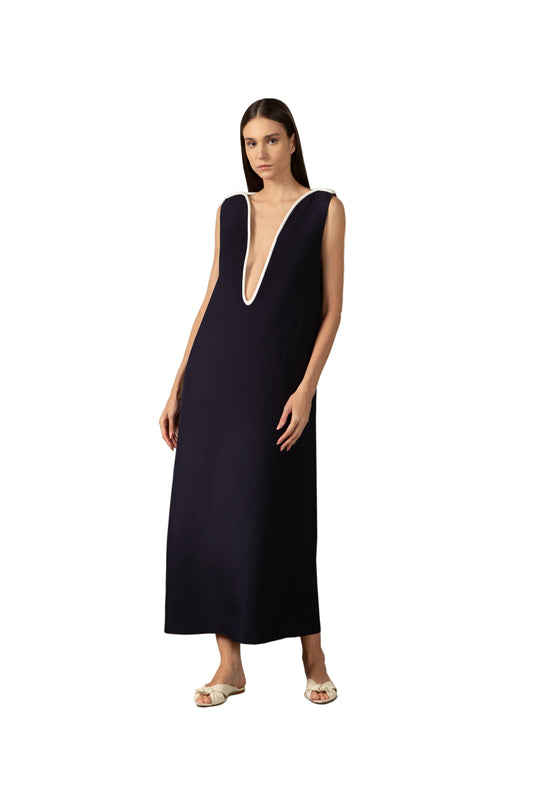 Bi-Color Deep V-Neck Maxi Dress
