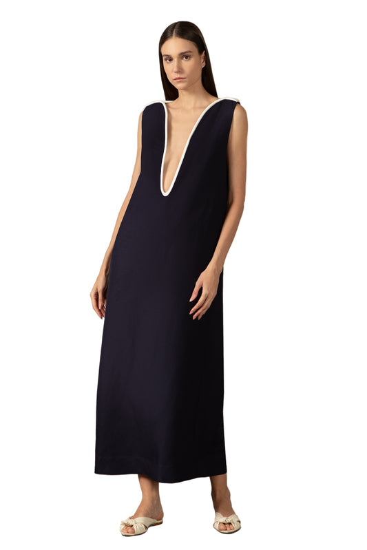 Bi-Color Deep V-Neck Maxi Dress