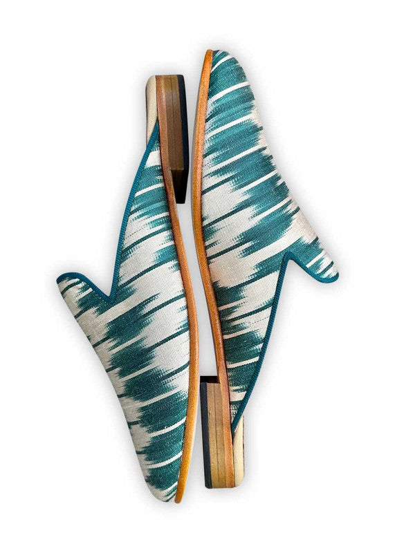 Women's Silk Ikat Slippers, Peacock Blue