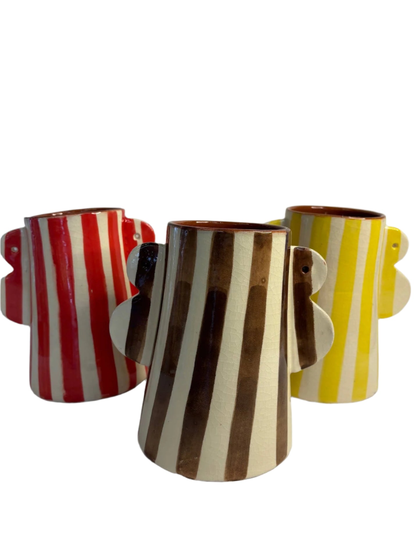 Moroccan Ceramic Striped Vase - Wings: Brown