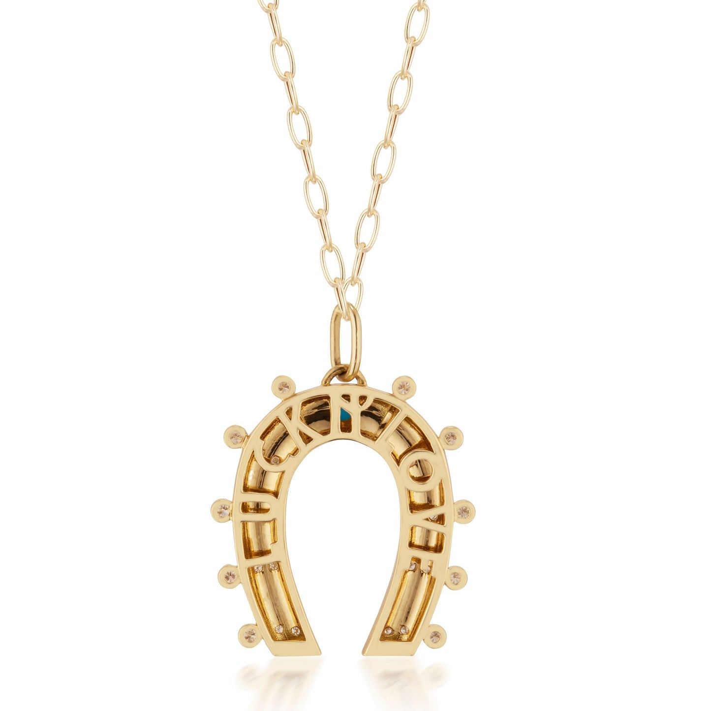 Puff Horseshoe Pendant Necklace with Turquoise and Diamonds