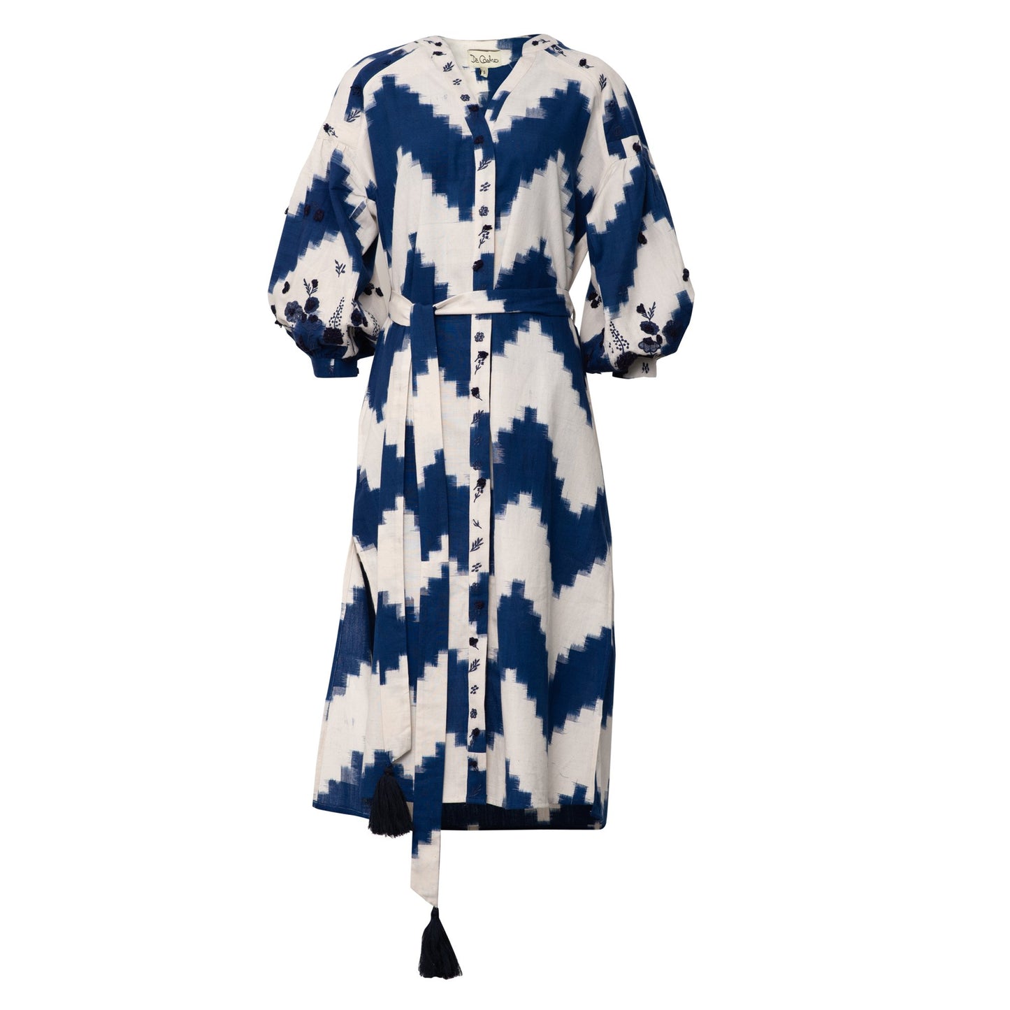 Blue Zig Zag Dress with Blue Embroidery