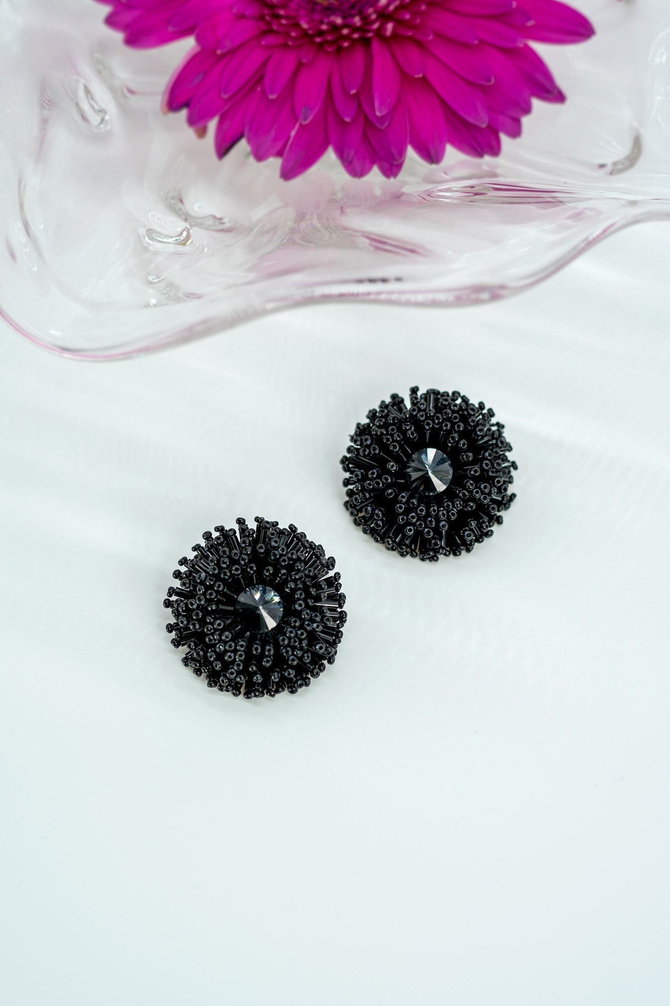 Chiara Clip on Earrings in Caviar Black