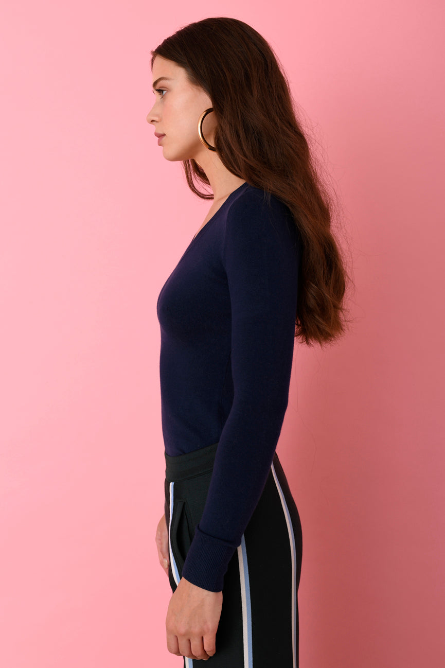 Navy Long Sleeve V Neck