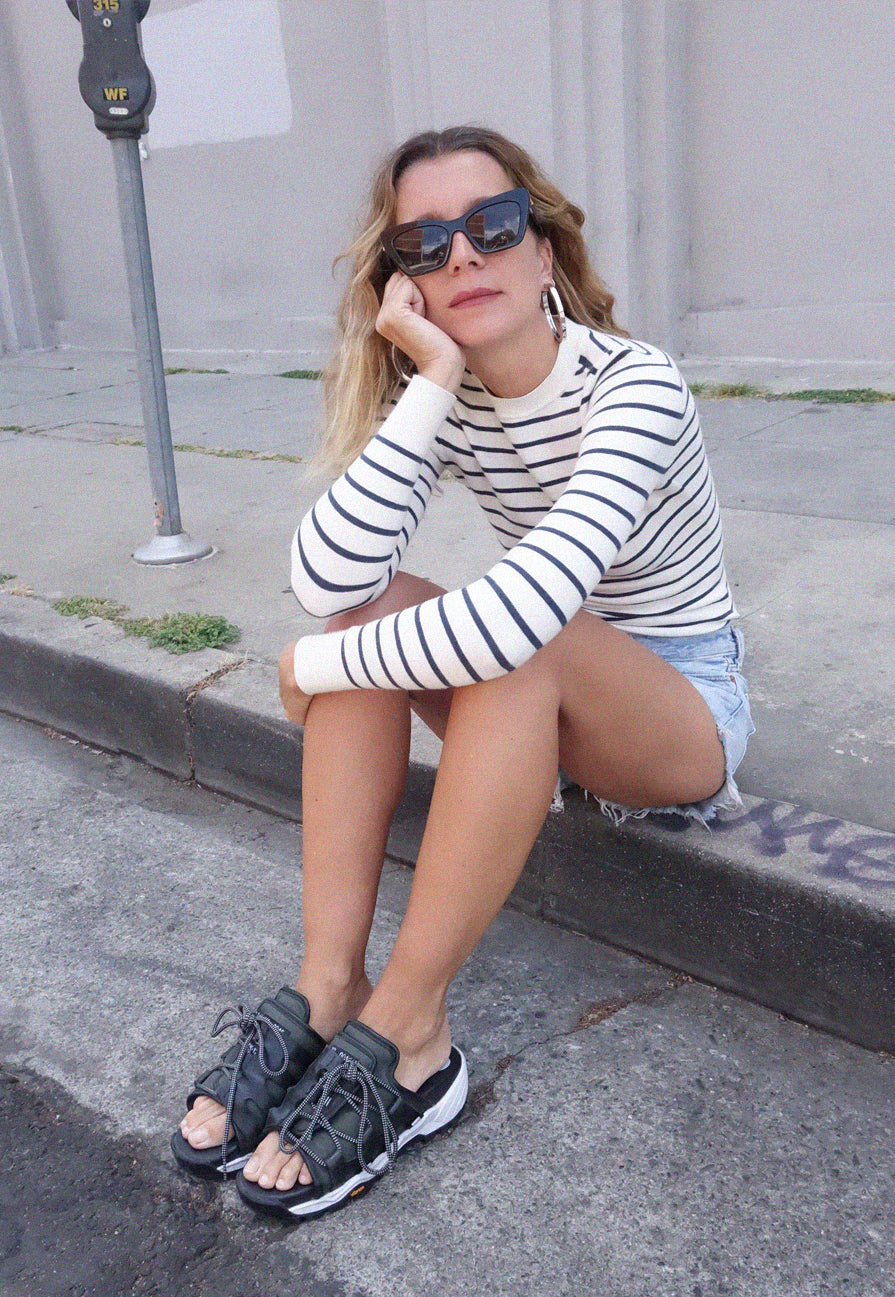 Marine Stripe Peachskin Long Sleeve Crew Neck