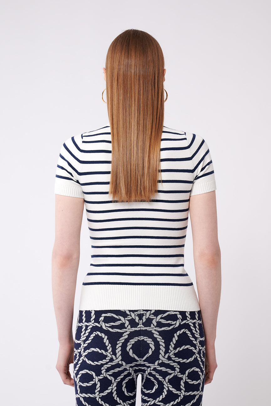 Marine Stripe Peachskin Short Sleeve Crew Neck