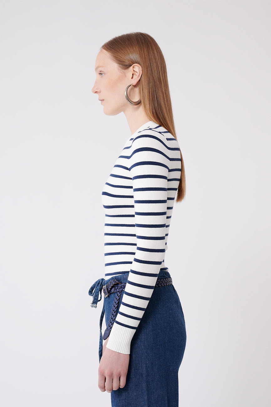 Marine Stripe Peachskin Long Sleeve Crew Neck
