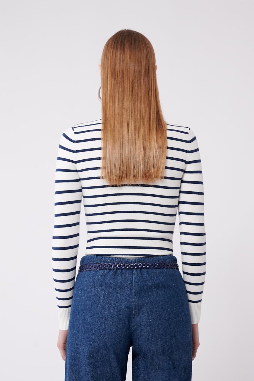 Marine Stripe Peachskin Long Sleeve Crew Neck