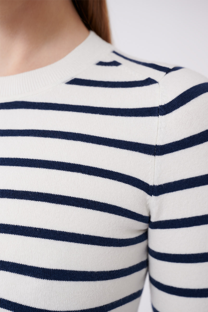 Marine Stripe Peachskin Long Sleeve Crew Neck