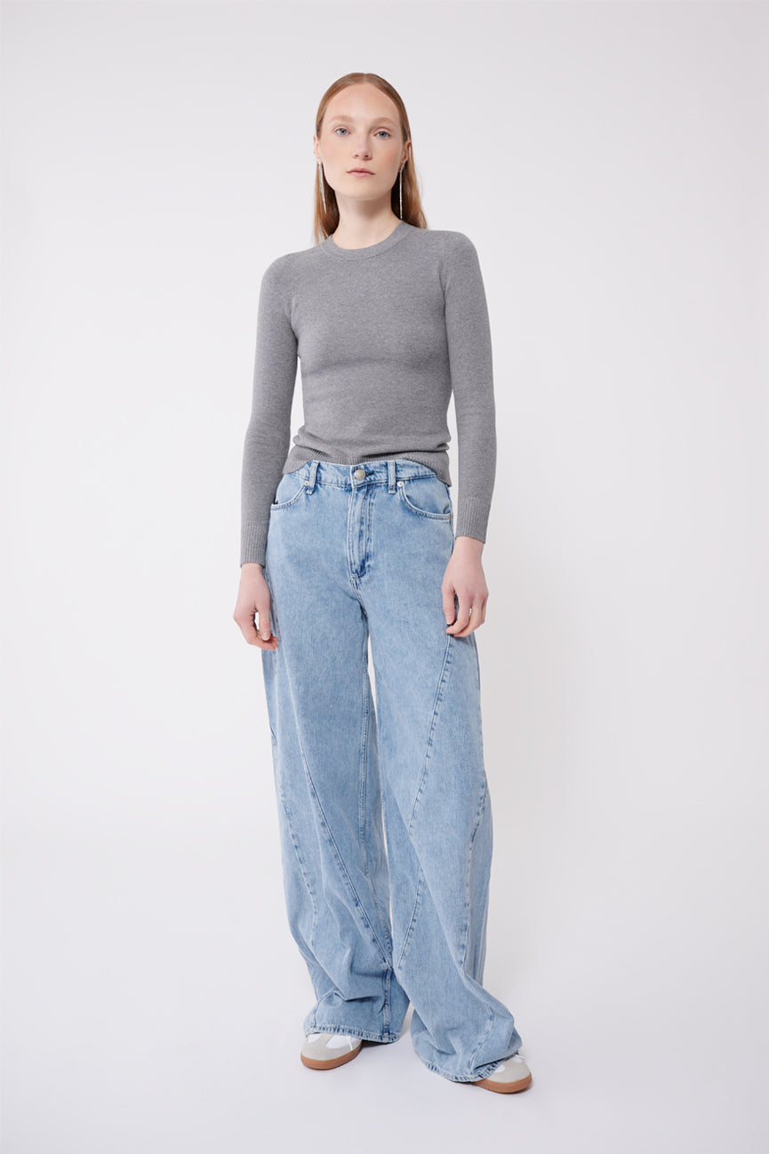 Slate Peachskin Long Sleeve Crew Neck