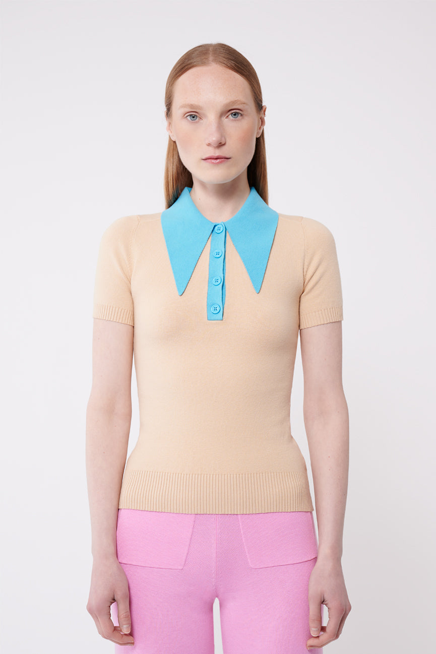 Fieno / Aqua Short Sleeve Polo