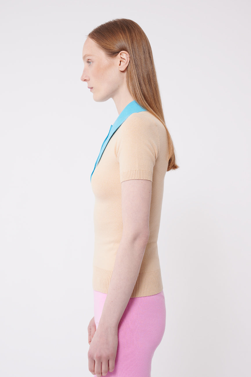 Fieno / Aqua Short Sleeve Polo