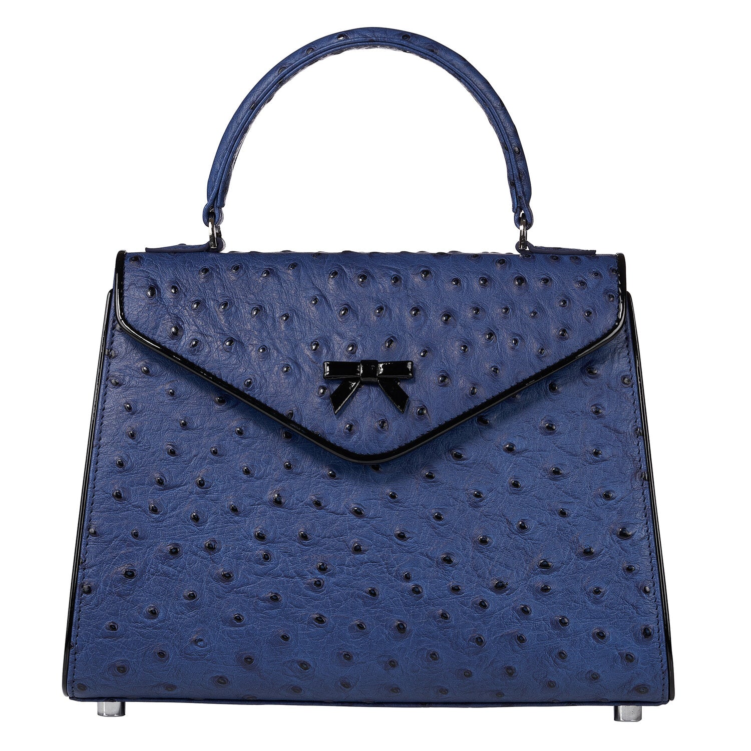 Barzaar Top Handle Navy Blue Ostrich Leather Clutch Bag 