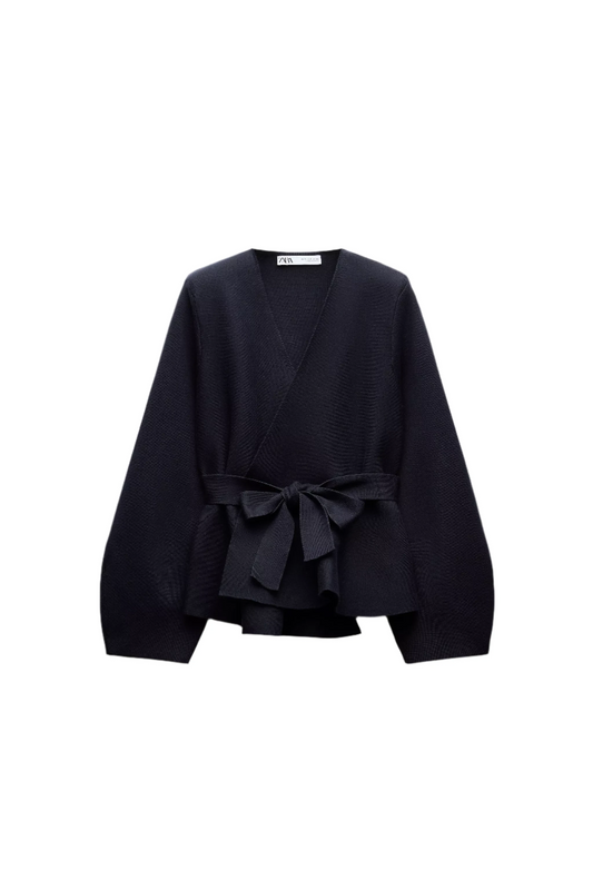 Collarless Navy Blazer with Self Tie