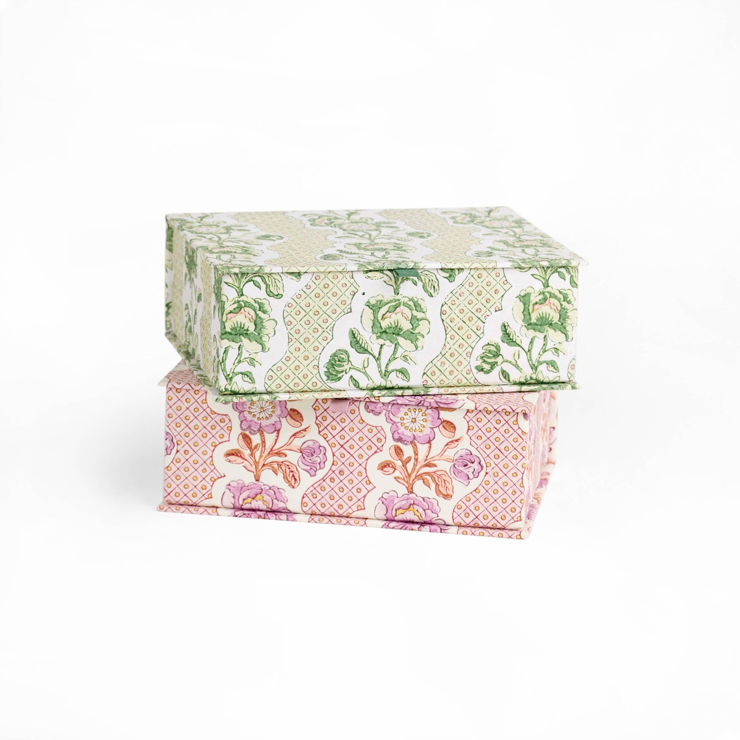 BLOCK-PRINTED KEEPSAKE BOX - BLOOMING TRELLIS LILAC: Large