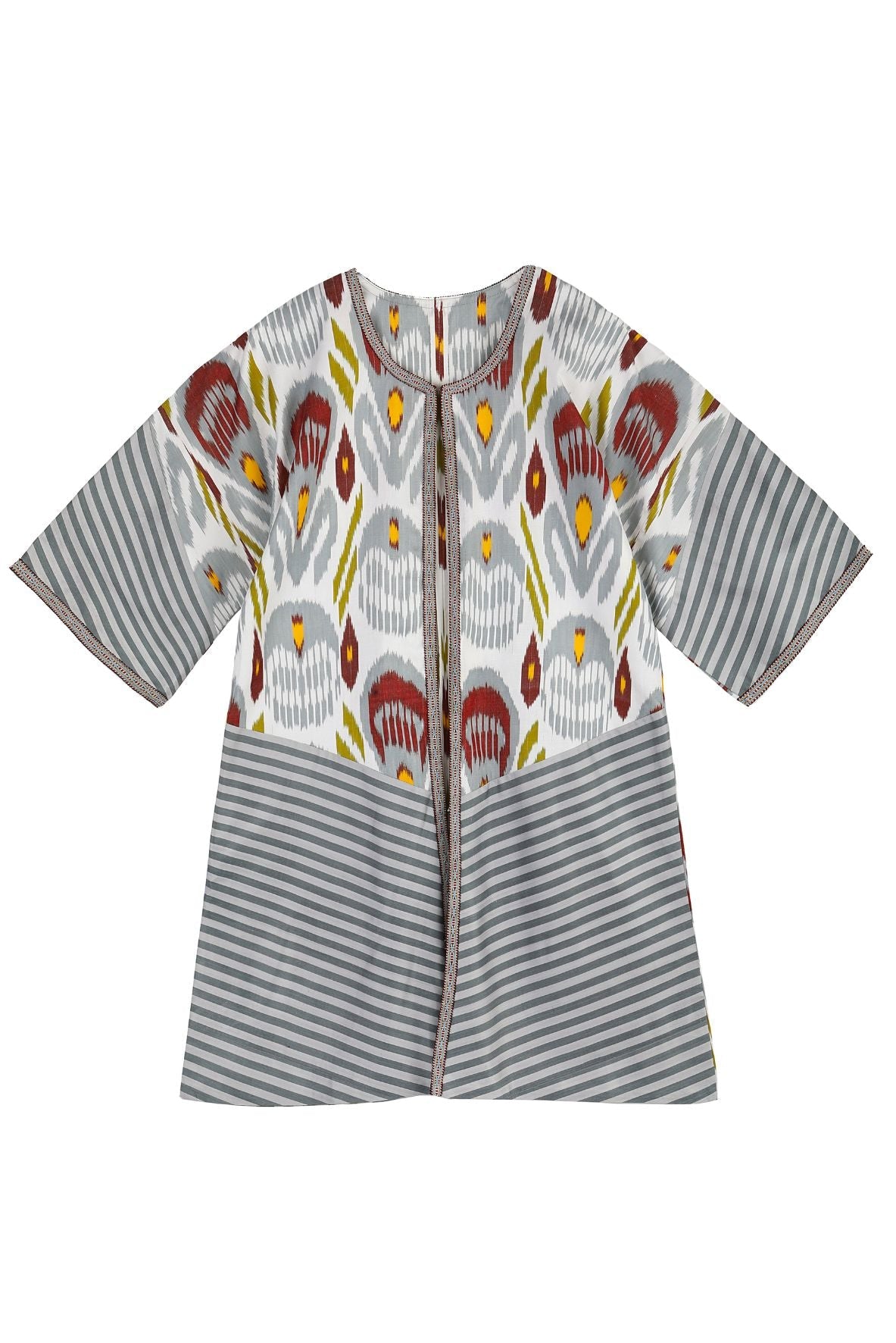 Lisbon Silk Ikat Jacket - Grey, Maroon