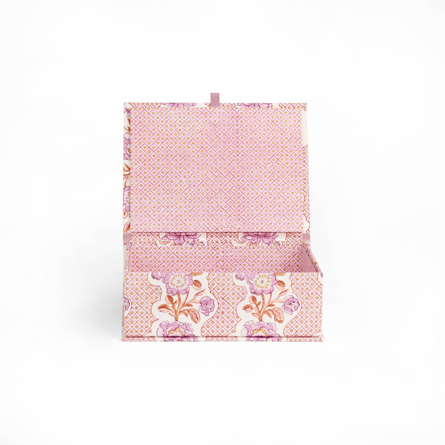 BLOCK-PRINTED KEEPSAKE BOX - BLOOMING TRELLIS LILAC: Large