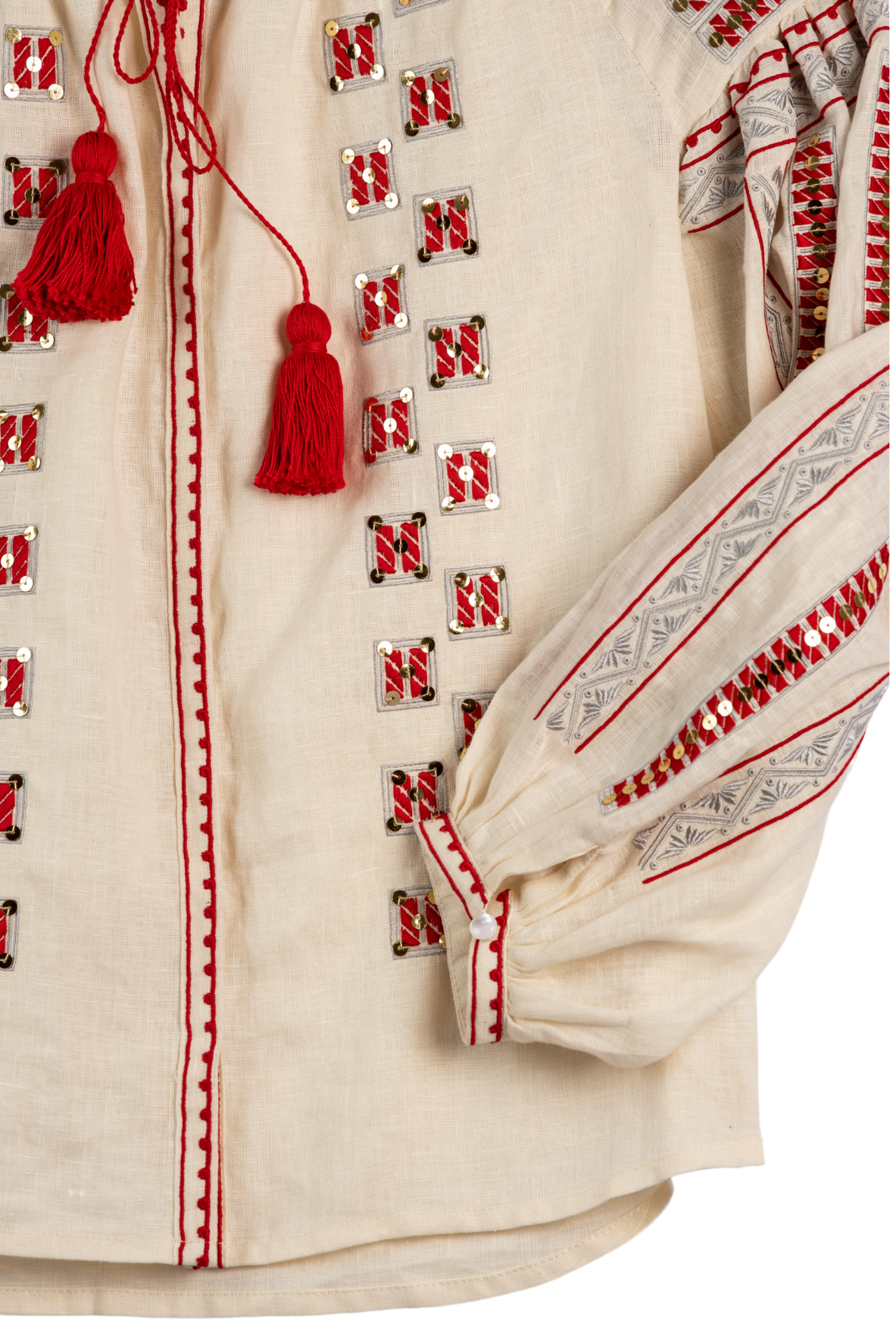 Anishka Embroidered Ukrainian Top - Ivory, Red, Silver