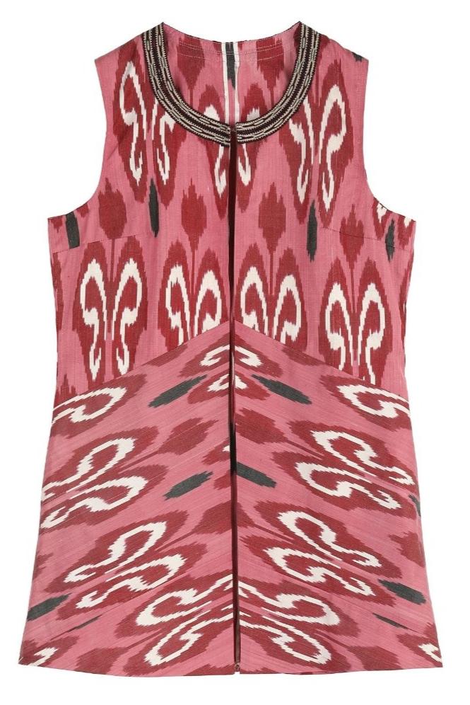 Cerise Silk Ikat Vest- Red, Pink, Black, White