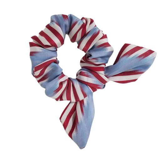 Hyannis Silk Ikat Scrunchie - Red, French Blue, White