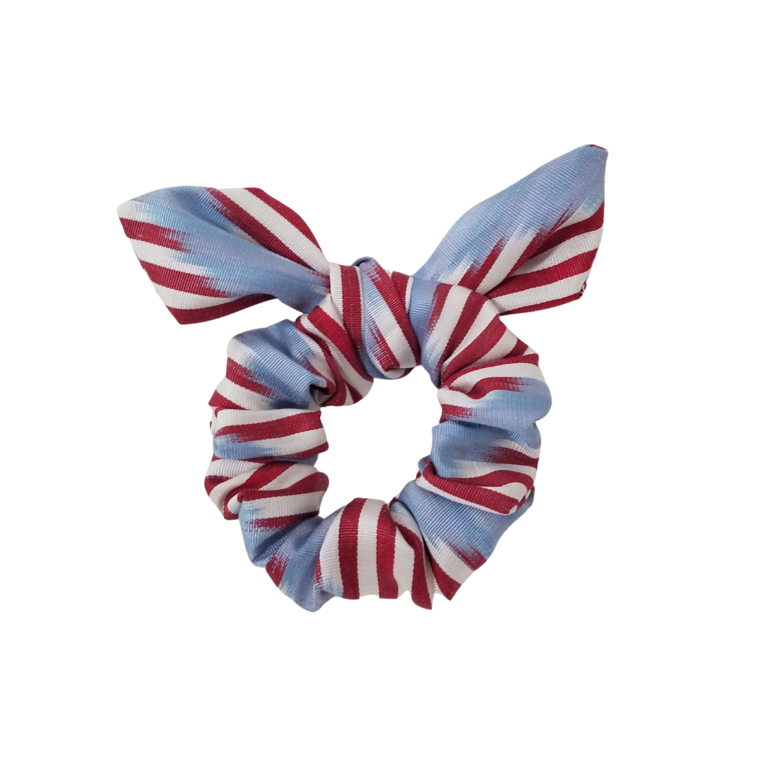 Hyannis Silk Ikat Scrunchie - Red, French Blue, White