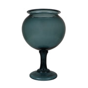 Leech Bowl glass goblet, dark teal, rounded bowl on stem with round base